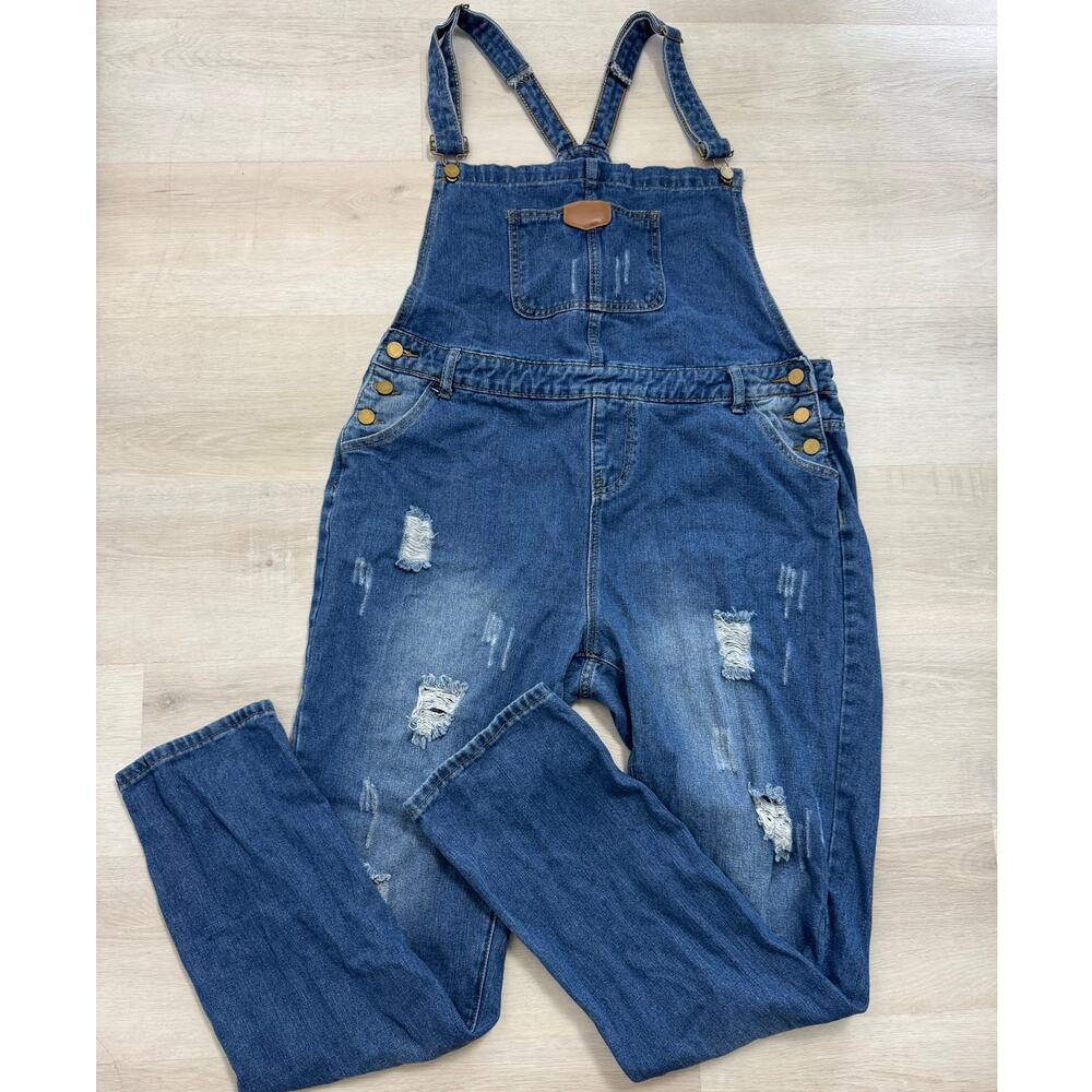 JEANS co. Washed Blue Denim Distressed Overalls Womens 2XL - Picture 1 of 11